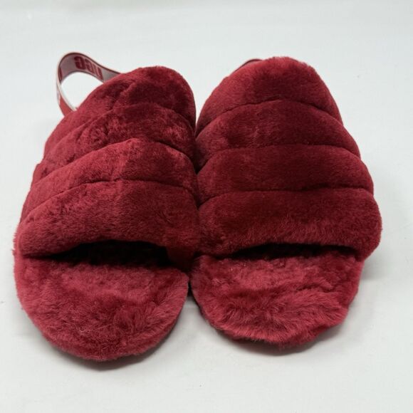 UGG Fluff Yeah Shearling Slingback Slippers Kids Girls 6 Burgundy Red Open Toe - Picture 5 of 14